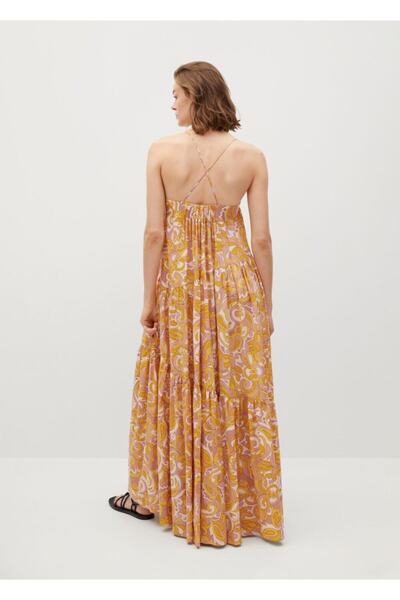 MANGO Woman Kadın Sarı Kalın Fırfırlı Elbise