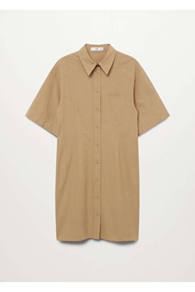 MANGO Woman Rochie cămașă de damă din bumbac bej nisip