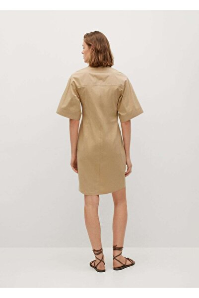 MANGO Woman Rochie cămașă de damă din bumbac bej nisip