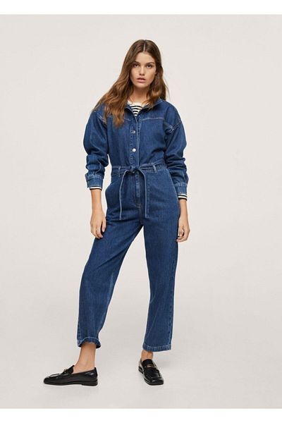 MANGO Woman Γυναικεία τζιν φόρμα με σκούρο μπλε ζωνάκι