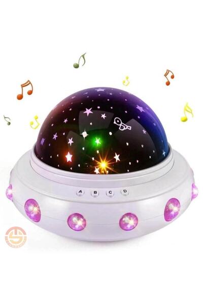 TechnoSmart Müzikli Renkli Ve Dönen Star Master Ufo Uzay Temalı Projeksiyon Gece Lambası Usbli