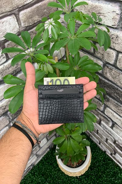 GUARD Unisex Black Texas Print Leather Card Holder