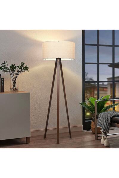 HOMİNG Silya Ahşap Ayak Lambader Krem Başlık Kahve Ayak