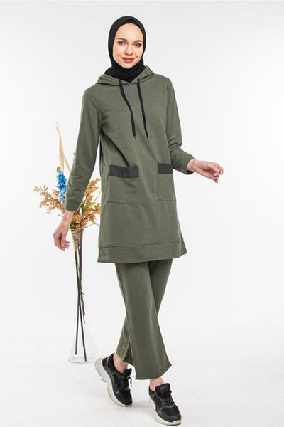 CNG MODA Women's Double Pocket Hospital Model Khaki Tracksuit Set