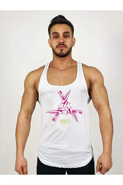 Black İstanbul Білий чоловічий Regular Fit -pink Trust Sword- Спортивний майка з принтом