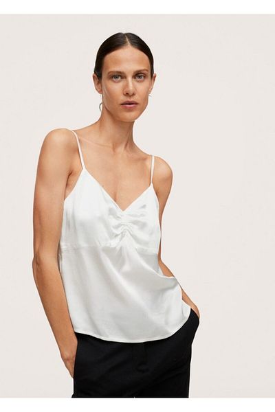 MANGO Woman Γυναικεία Σατέν Δαντελένια Μπλούζα