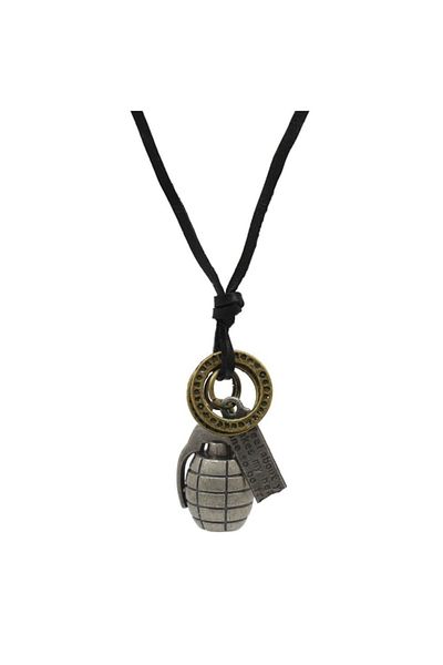 Tesbihane Hand Grenade Design Adjustable Rope Chain Solid Brass Men's Necklace