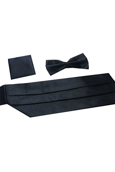 Varetta Erkek Lacivert Papyon ve Kuşak Seti Damatlık Smokin Kemeri Mendil