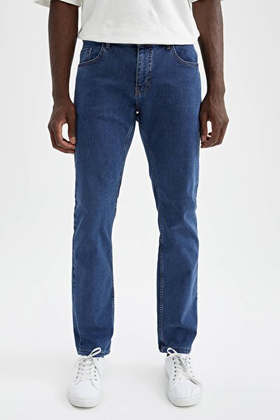 DeFacto Ανδρικό παντελόνι τζιν με μπλε Sergio κανονική εφαρμογή, κανονική μέσ...