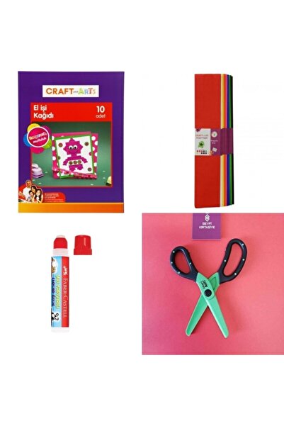 Craft and Arts Elişi Kağıdı 10 Renk + Grapon Kağıdı 10 Renk+kağıt Makası+f.ca...
