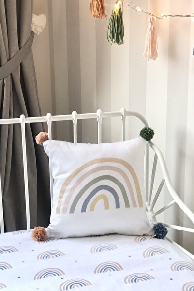 Asu Baby&Kids Pastel Rainbow Organic Cotton Throw Pillow & 4 Layer Muslin Bla...
