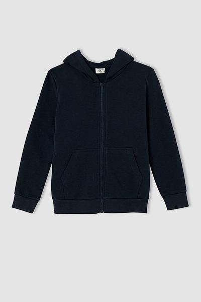DeFacto Boy's Hooded Zippered Soft Furry Sweat Cardigan
