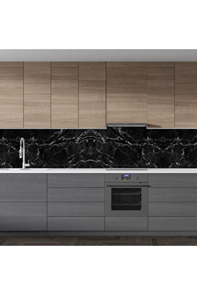 StickerArt Mutfak Tezgah Arası Folyo Fayans Kaplama Folyosu Siyah Mermer Dese...