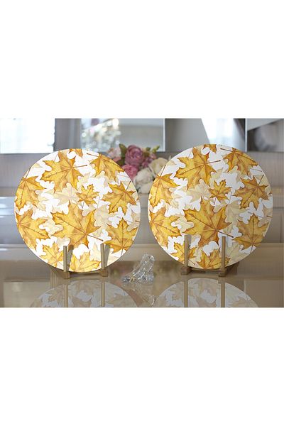 Realhomes 2-Piece Gold Leaf Motif Digital Printed Modern Round Charger & Placemat