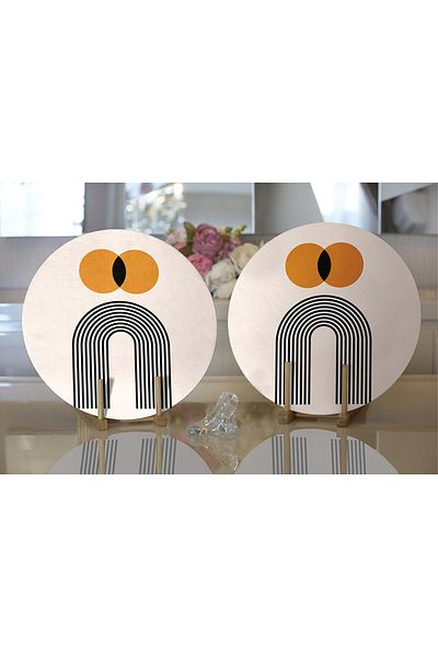 Realhomes 2-Piece Abstract Style Sun Design Digital Printed Decorative Round Charger & Placemat
