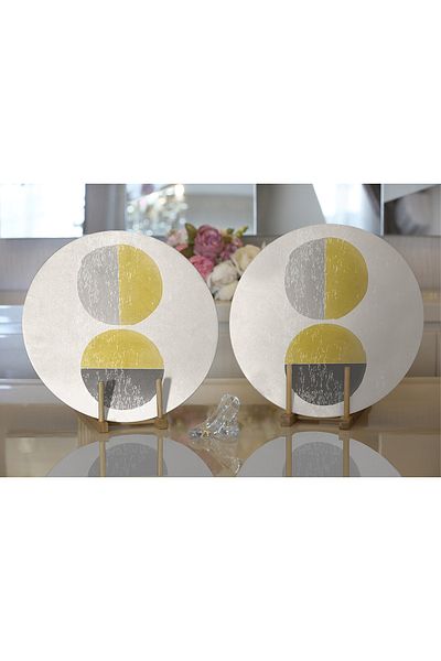 Realhomes 2-Piece Sun & Moon Artistic Drawing Digital Printed Modern Round Plate & Placemat
