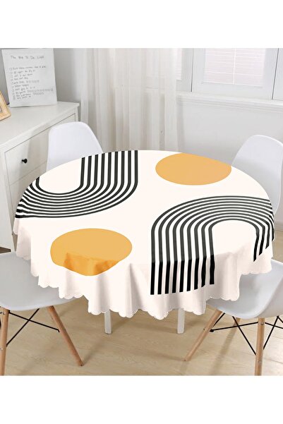 Realhomes Soyut Tarzda Güneş Tasarımlı Dijital Baskılı Yuvarlak Masa Örtüsü -...