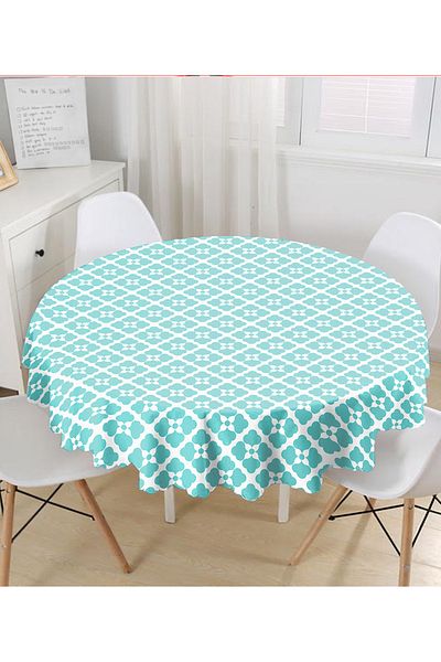 Realhomes Fata de Masa Rotunda Imprimata Digital Trifoi Colorat Turcoaz - Diametru 140 cm