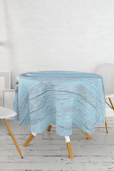 Realhomes Fata de masa rotunda cu podea din lemn albastru si motiv primavara - diametru 140cm