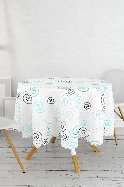 Realhomes Fata de masa rotunda moderna cu dungi imprimata digital pe fundal alb - diametru 140cm