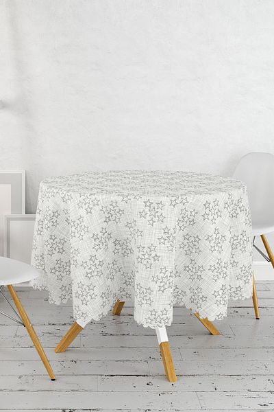Realhomes Față de masă rotundă cu imprimare digitală, fundal din denim, cu motiv stea, diametru 140 cm
