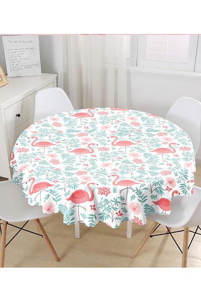 Realhomes Față de masă rotundă cu model flamingo modernă - diametru 140 cm
