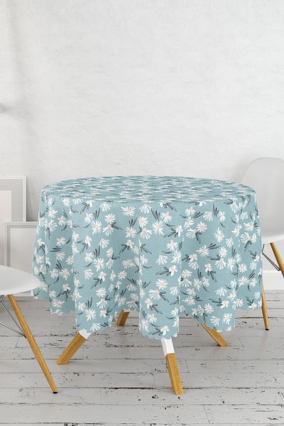 Realhomes Față de masă rotundă modernă imprimată digital cu model de margarete colorate cu fundal colorat - diametru 140 cm