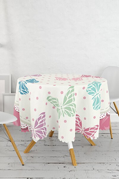 Realhomes Față de masă rotundă cu imprimare digitală Butterfly Design - Diametru 140cm