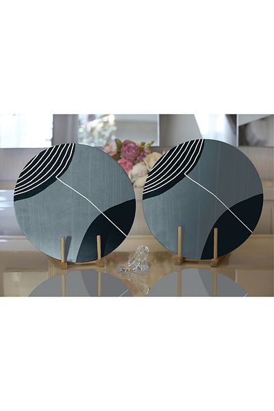 Realhomes 2-Piece Abstract Style Digital Printed with Onedraw Drawing Modern Round Charger & Placemat