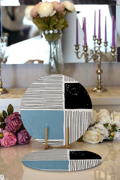 Realhomes 2-Piece Abstract Style Digital Printed with Onedraw Drawing Modern Round Charger & Placemat