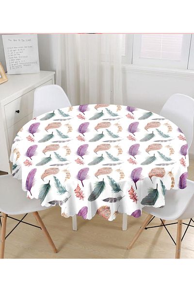 Realhomes Fata de masa rotunda imprimata digital cu poza cu pene - diametru 140cm