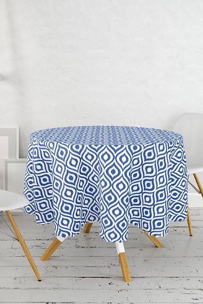 Realhomes Față de masă rotundă cu imprimare digitală cu model Ikat albastru bleumarin cu design special - diametru 140cm