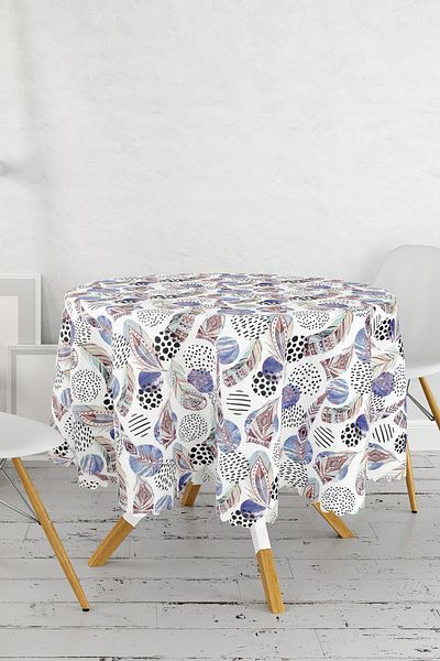 Realhomes Față de masă rotundă cu pene colorate special concepută cu imprimare digitală - diametru 140 cm