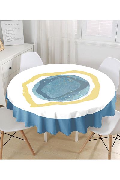 Realhomes Față de masă rotundă modernă imprimată digital cu desen oval pe podea colorată - diametru 140 cm