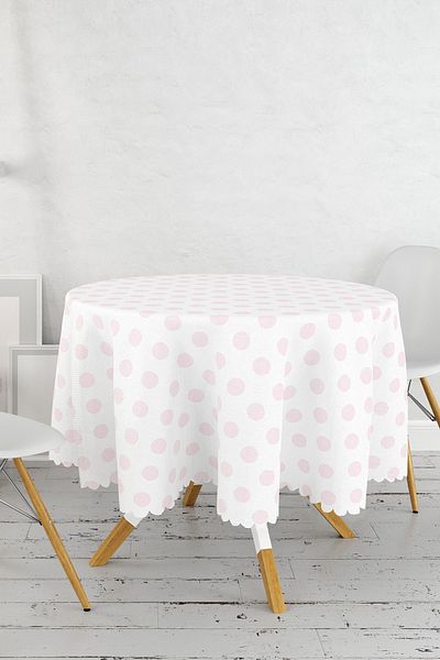 Realhomes Fata de masa rotunda cu imprimeu digital cu buline pulbere - Diametru 140cm