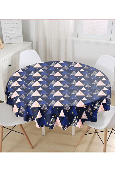 Realhomes 140cm tamnoplavi okrugli stolnjak - geometrijski trokutasti dizajn,...