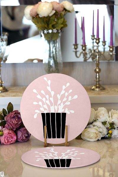 Realhomes 2-Piece Pink Floor Vase Patterned Digital Printed Modern Round Plate & Placemat