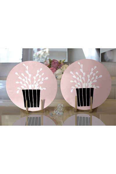 Realhomes 2-Piece Pink Floor Vase Patterned Digital Printed Modern Round Plate & Placemat
