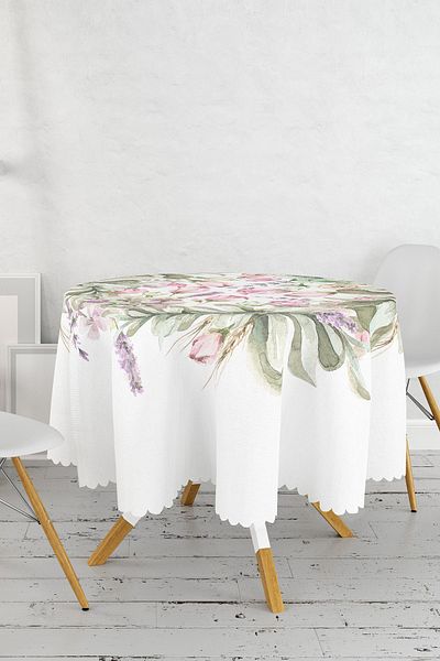 Realhomes Water Painted Drawing Flower Design Digital Printed Modern Round Tablecloth Diameter 140 cm