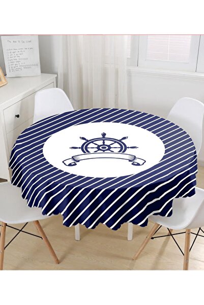 Realhomes مفرش طاولة دائري بنمط الدفة الحديث على خلفية بيضاء - قطر 140 سم