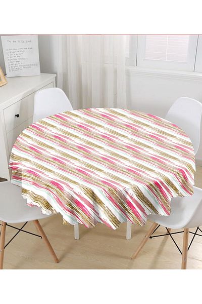 Realhomes Față de masă rotundă cu model abstract colorat pe fundal alb - Diametru 140 cm