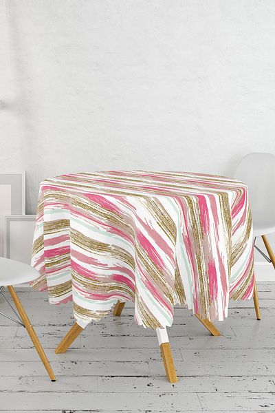 Realhomes Față de masă rotundă cu model abstract colorat pe fundal alb - Diametru 140 cm