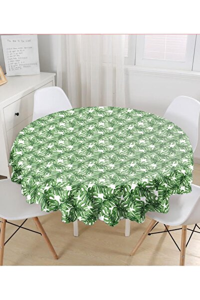 Realhomes Okrugli stolnjak sa uzorkom zelenih listova na beloj pozadini - pre...