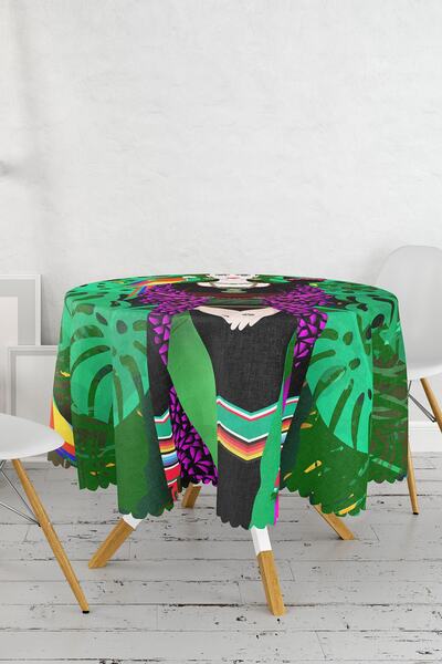 Realhomes Față de masă rotundă cu imprimare digitală, cu motiv special în frunze tropicale - diametru 140 cm