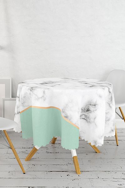 Realhomes Față de masă rotundă modernă, cu motive geometrice, colorată, cu motiv de marmură - Diametru 140 cm