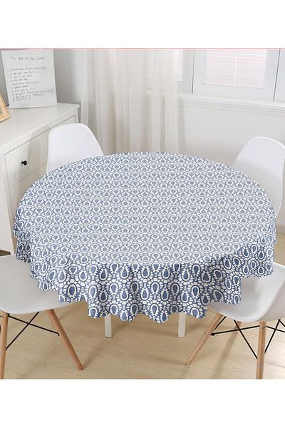Realhomes Față de masă rotundă imprimată cu desene abstracte pe podea din denim bleumarin - diametru 140cm