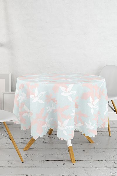 Realhomes Fata de masa rotunda cu motiv roz si alb pe podea colorata - Diametru 140cm