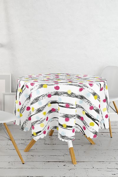 Realhomes Fata de masa rotunda moderna cu tema curcubeu cu buline - Diametru 140cm
