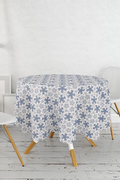 Realhomes Față de masă rotundă cu granule de cristal pe podea din denim gri 140cm