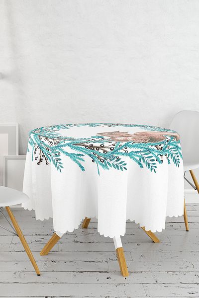 Realhomes Fata de Masa Rotunda Moderna Imprimata Digital cu Motiv Coroana Albastra Veverita - Diametru 140cm